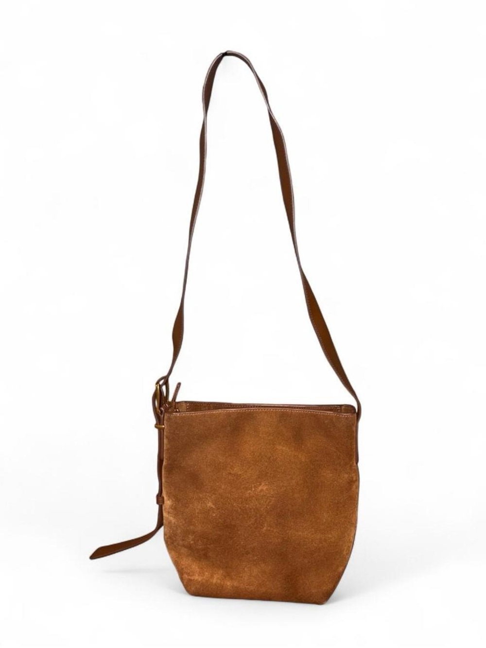 Quince Italian Suede Bucket Crossbody in Whiskey Brown